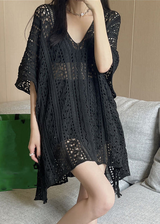 V Neck Low Design Summer Knit Ice Shirt T High Black Fashion Silk