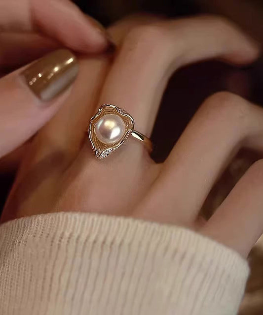 Copper Fashion Overgild Gold Rings Pearl
