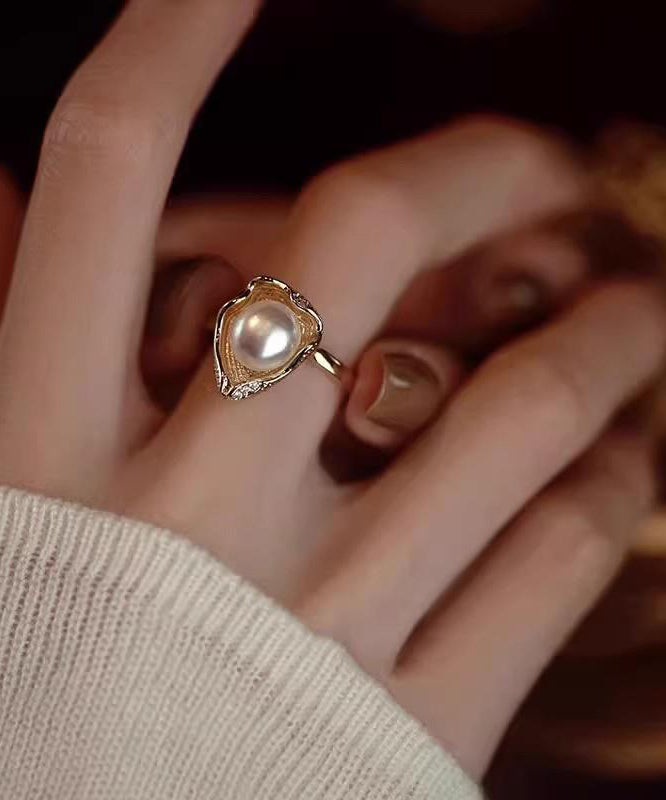 Copper Fashion Overgild Gold Rings Pearl