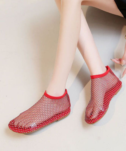 Mesh Atmungsaktive Stiefel Spleißen Zirkon Rot Sandalen Mode