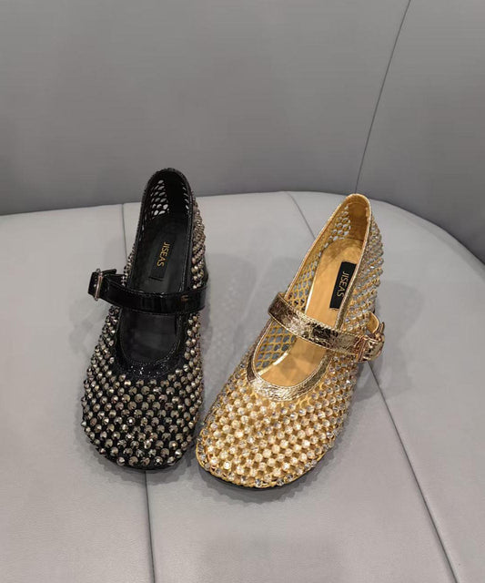 Schwarz Spleißen Schuhe Zirkon Mode Atmungsaktive Mesh Chunky
