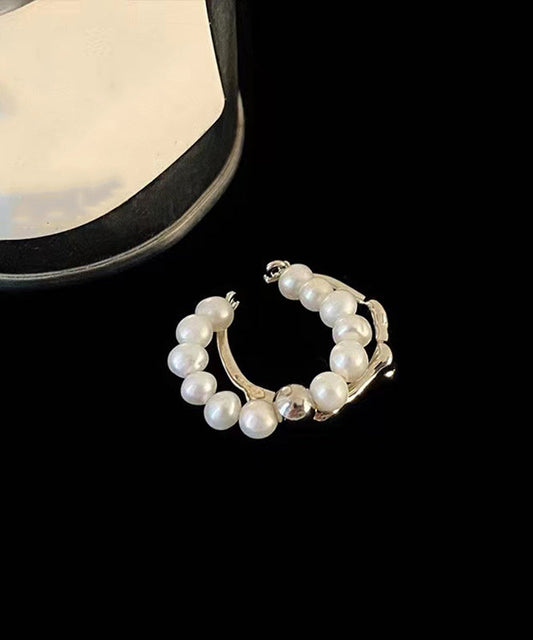 Set Tassel Pearl Rings Fine Metal Two-Piece