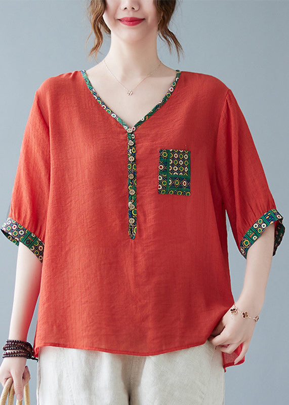 Oberteil mit feinen Printärmeln in Lila mit halbem Patchwork