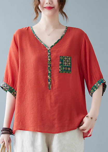 Oberteil mit feinen Printärmeln in Lila mit halbem Patchwork