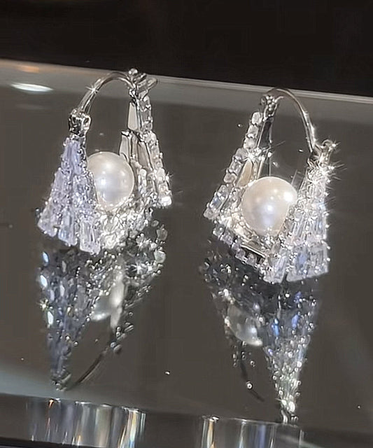 Silk Hoop Earrings Sterling Zircon Handbag Pearl Silver Fine