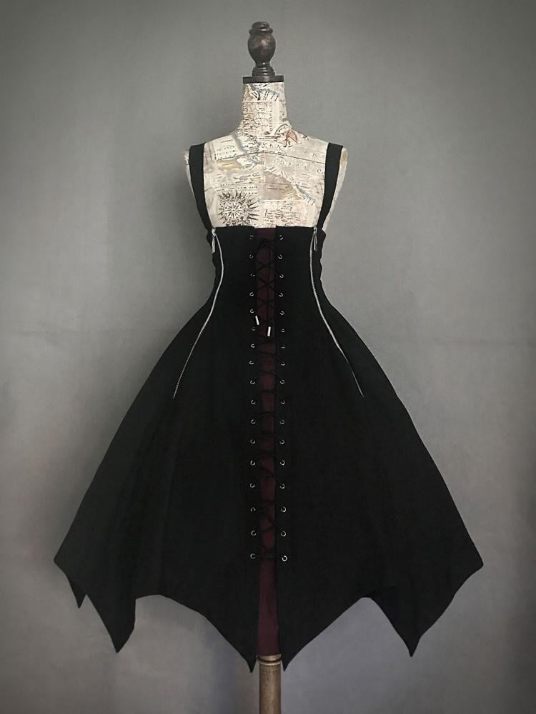 Jupe taille haute grande taille avec bretelles et ourlet mouchoir