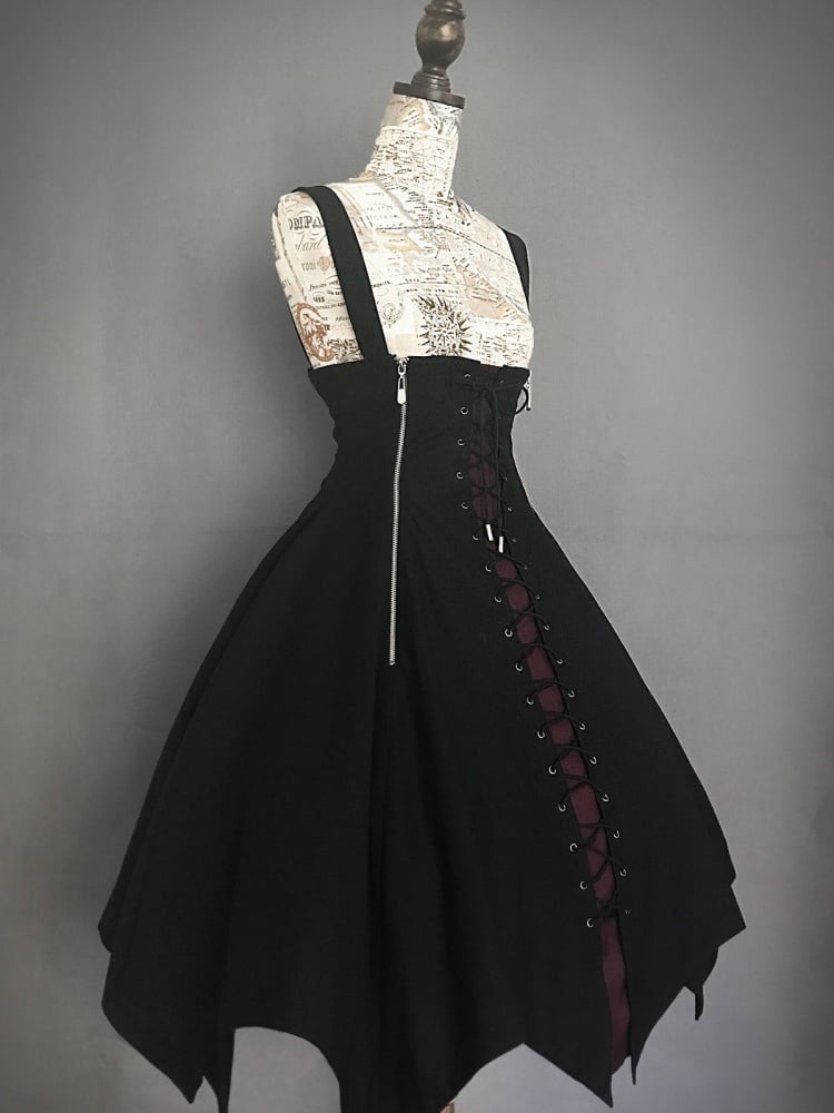 Jupe taille haute grande taille avec bretelles et ourlet mouchoir