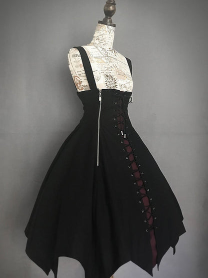 Jupe taille haute grande taille avec bretelles et ourlet mouchoir