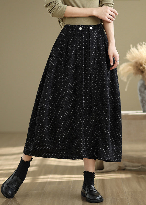Elastic Waist Pockets Summer Line Skirts Black French Dot A