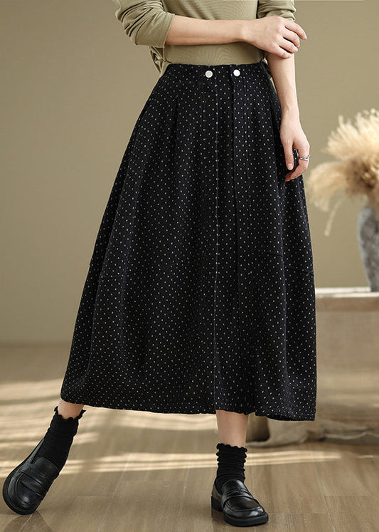 Elastic Waist Pockets Summer Line Skirts Black French Dot A