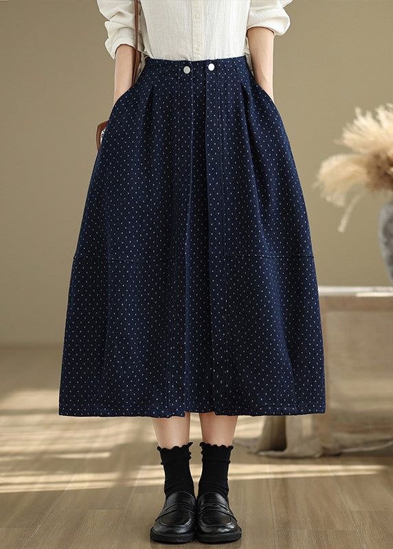 Elastic Waist Pockets Summer Line Skirts Black French Dot A