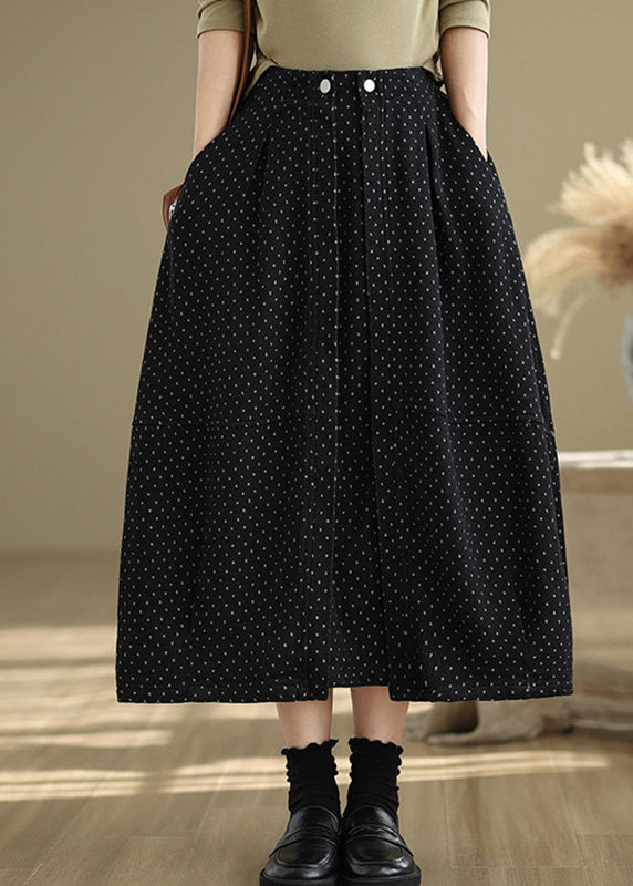 Elastic Waist Pockets Summer Line Skirts Black French Dot A