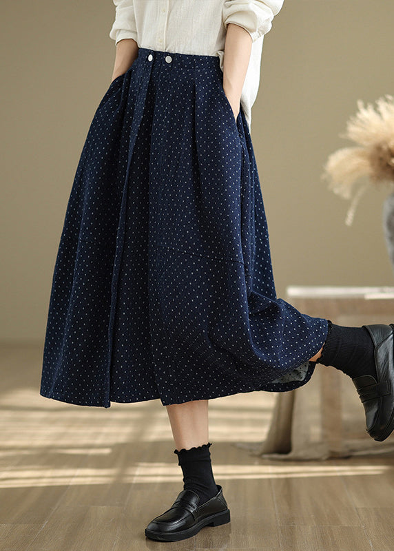 Elastic Waist Pockets Summer Line Skirts Black French Dot A