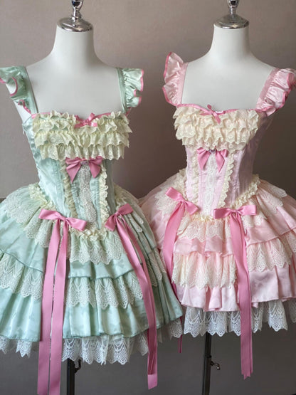 Sweet Mint Strawberry Bow Ballet Rococo Dress