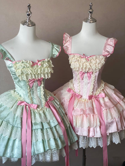 Sweet Mint Strawberry Bow Ballet Rococo Dress