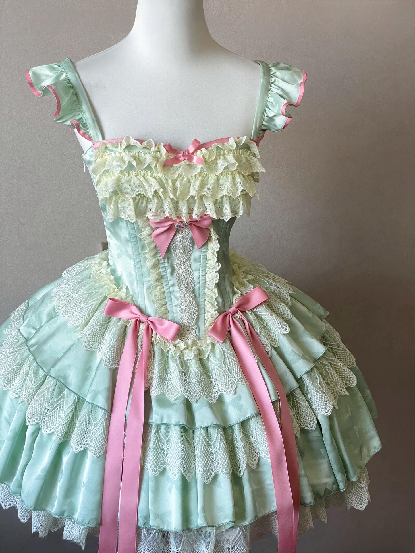 Sweet Mint Strawberry Bow Ballet Rococo Dress