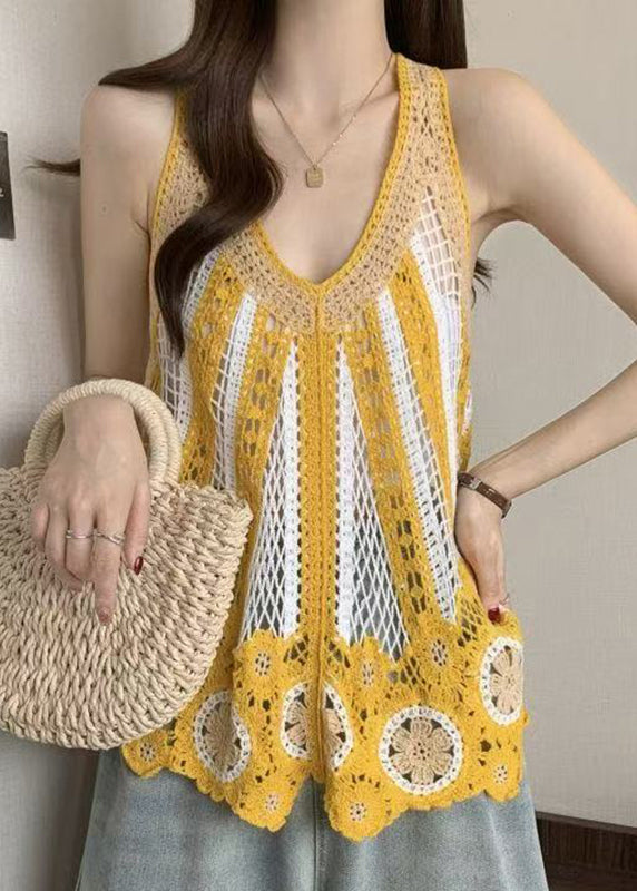 Shirt Italian Hollow Neck V Blue Knit Sleeveless T Out
