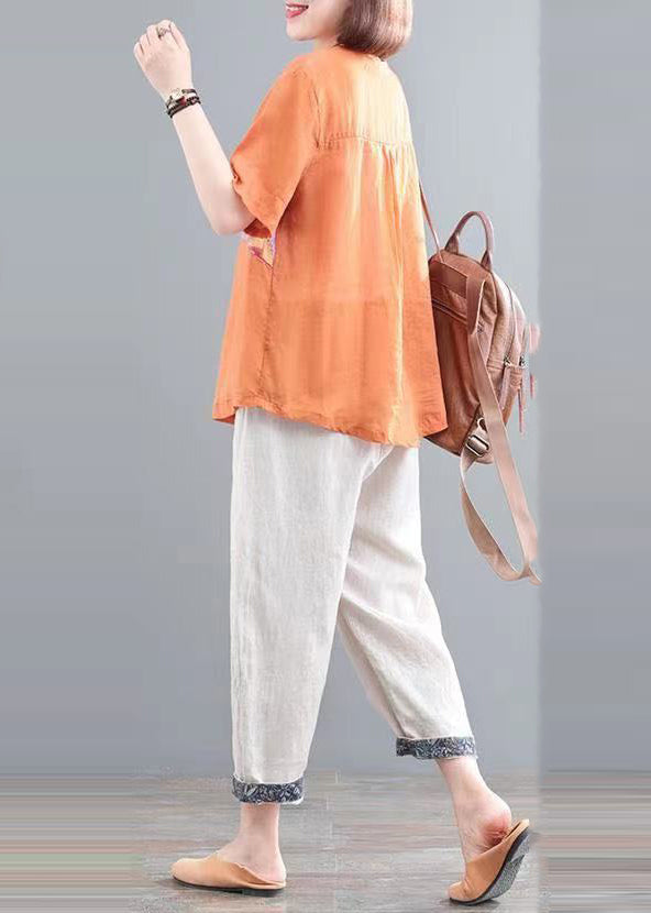 Orange Oversized Pieces Italian Print Summer Linen Set Two