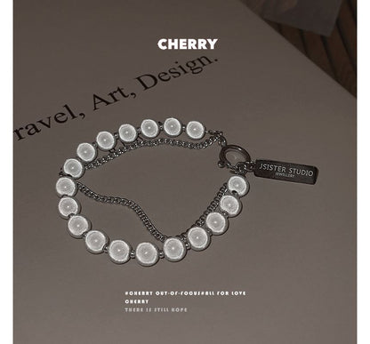 Bead Reflective Alloy Bracelet Layered