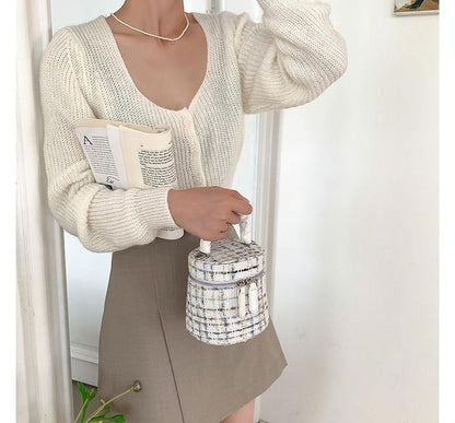Tweed-Umhängetasche mit Reißverschluss