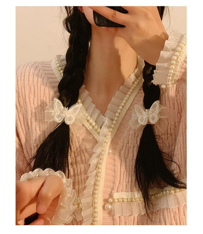 Clip / Hair Faux Pearl Set Butterfly Organza
