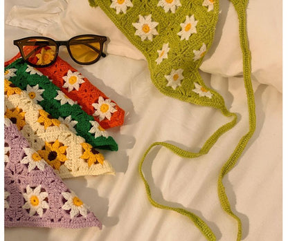 Head Embroidered Scarf Floral Lace Crochet