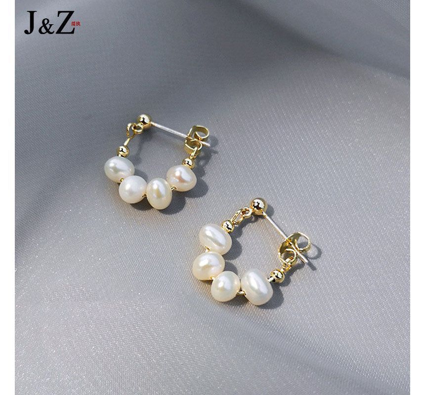Chain Earring Pearl Hoop Alloy Faux
