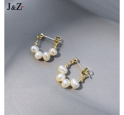 Chain Earring Pearl Hoop Alloy Faux