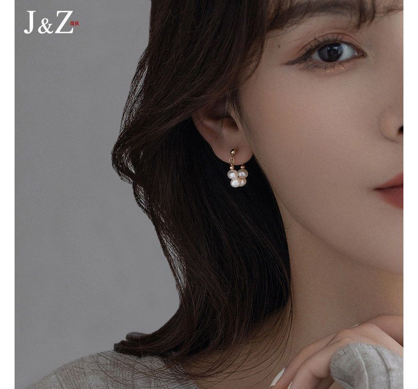 Chain Earring Pearl Hoop Alloy Faux