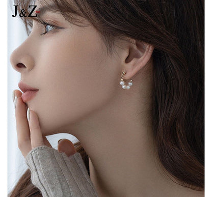 Chain Earring Pearl Hoop Alloy Faux