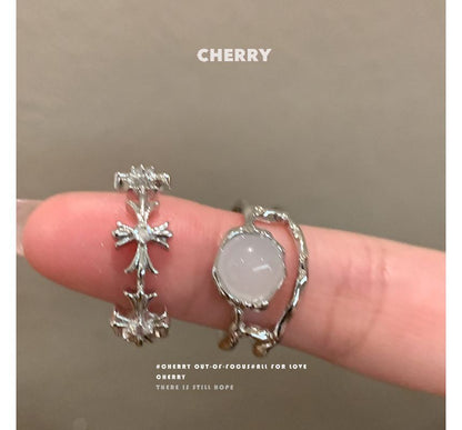 Moonstone Cross Set Open Faux Ring /