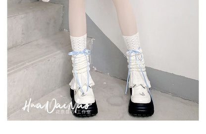 Bow Warmer Knit Pointelle Leg Shirred