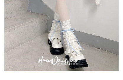 Bow Warmer Knit Pointelle Leg Shirred