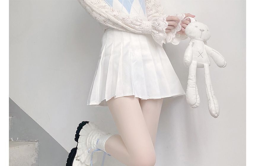 Bow Warmer Knit Pointelle Leg Shirred