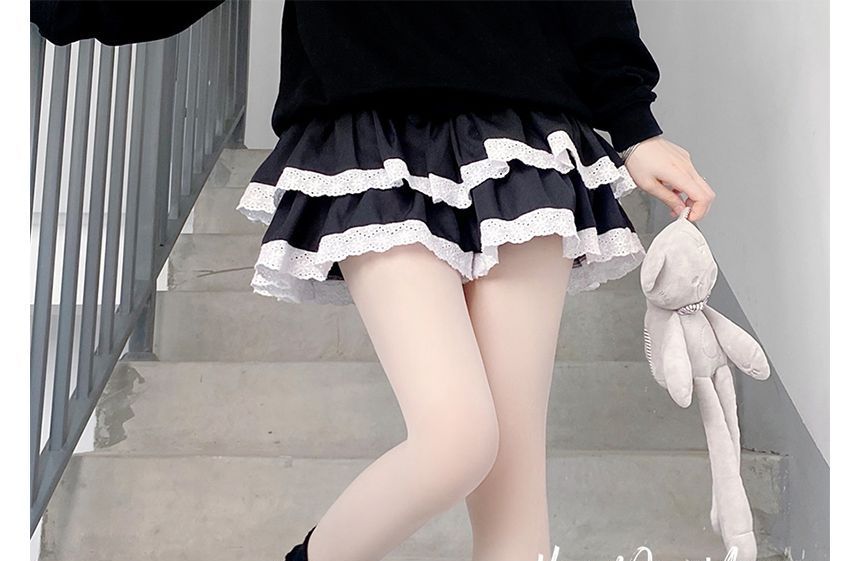 Knit Trim Lace Bobble Leg Bow Warmer