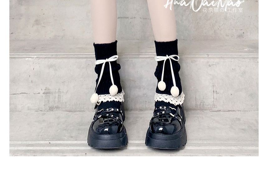 Knit Trim Lace Bobble Leg Bow Warmer