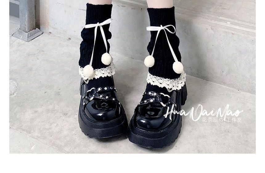 Knit Trim Lace Bobble Leg Bow Warmer