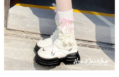 Leg Knit Bow Warmers Accent Cable