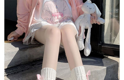 Leg Knit Bow Warmers Accent Cable