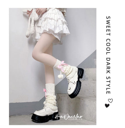 Leg Knit Bow Warmers Accent Cable