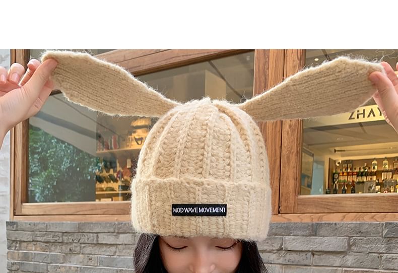 Applique Knit Beanie Rabbit Lettering Ear