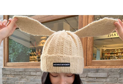 Applique Knit Beanie Rabbit Lettering Ear