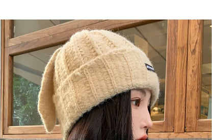 Applique Knit Beanie Rabbit Lettering Ear