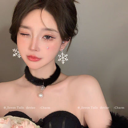 Set / Tree Bracelet Fluffy Drop Christmas Snowflake Earring Choker Chandelier