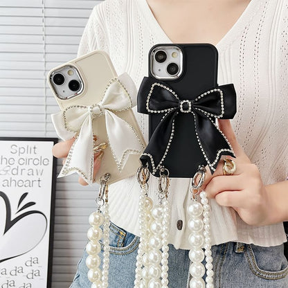 Lanyard Case Phone Bow Faux Pearl