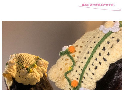 Bonnet Floral Crochet Hair Hat Tie /