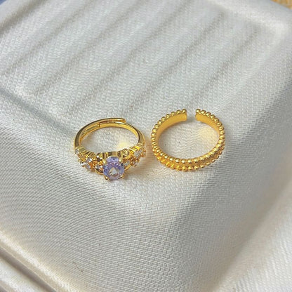 Alloy Ring Set Brushed Open / Rhinestone