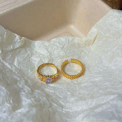 Alloy Ring Set Brushed Open / Rhinestone