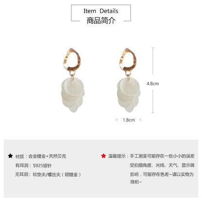 / Earring Shell Drop On Disc Clip