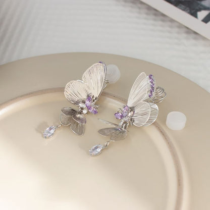 Butterfly Rhinestone Clip On / Drop Earring